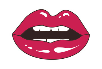 Ajar sexy mouth of a girl. Facial expression. Vector illustration of sexy woman's glossy lips. Isolated