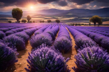 An artful depiction of a lone lavender bloom amidst diverse scenes