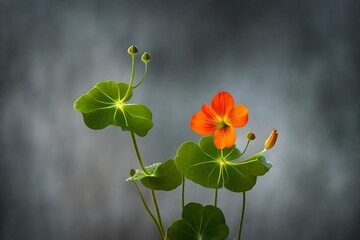 A poetic shot of a lone nasturtium against different backgrounds