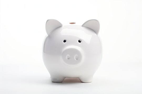Isolated adorable white piggy bank on white background