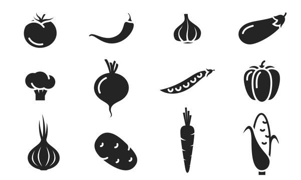 vegetable icon set. agriculture, organic food and harvest symbols. isolated vector images