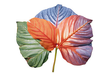 Colorful leaves of Amaranthus tricolor, an edible and ornamental plant, isolated on transparent background