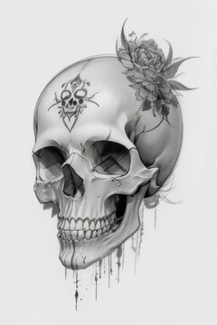 Illustrations tattoo design drawings Skull image.Generative AI