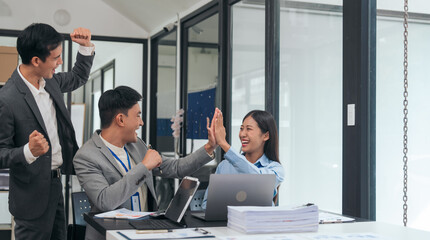 Asian business people teamwork strategy corporate meeting in progress, brainstorming ideas, leadership decision-making executives in conference boardroom, productive people engaged in problem-solving