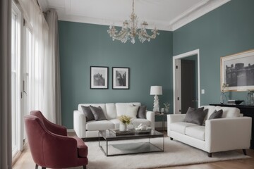 Interior mockup with picture frame on a Wall. Living room with sofa and painting on a wall 
