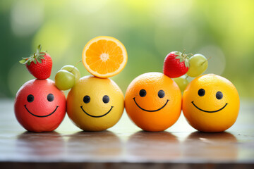 Happy fruits with smiling faces