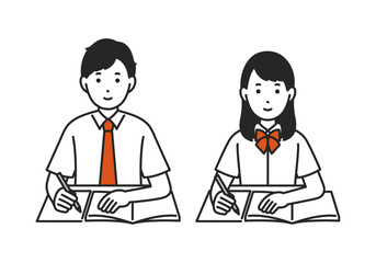 勉強をする男女の学生のイラスト