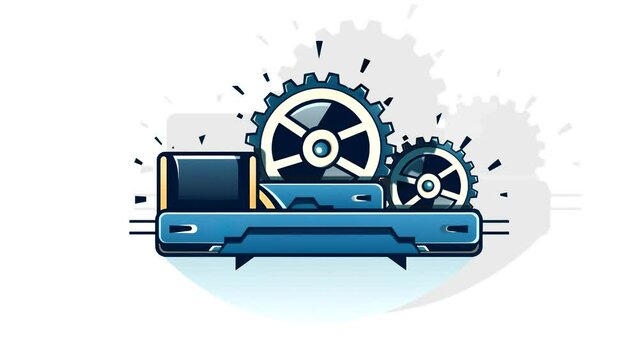 Work in progress moving gears and machine factory loop icon animation
