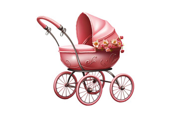 Cute and colorful baby carriage isolated on transparent background - PNG