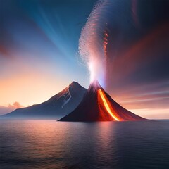 valcano eruption mountain in the middle of sea