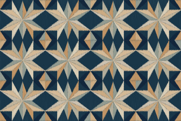Ikat Pattern, illustration design for texture or fabric print. Indigo pattern, blue background, colorful pattern, diamond pattern.