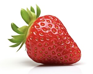 Beautiful Closeup of Fresh Strawberry Isolated on White. Delicious Dessert Berry with Green Leaves