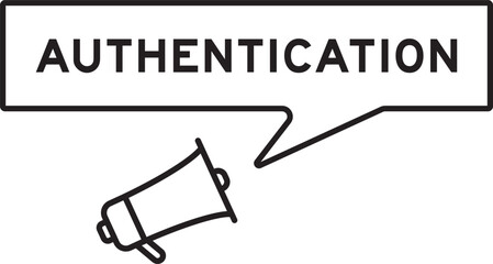Megaphone icon with speech bubble in word authentication on white background