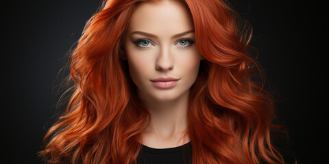 Obraz premium Hübsches Model Gesicht mit roten Haaren Nahaufnahme im Querformat für Banner, ai generativ