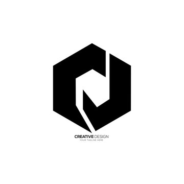 Hexagonal shape modern letter Cj flat monogram abstract logo design