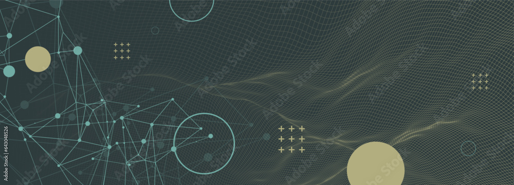 Wall mural template for science and technology presentation. plexus style background.