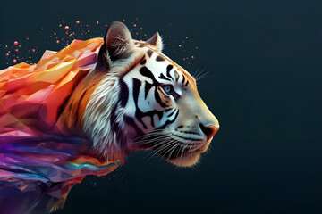 Crystal glossy tiger amidst enigmatic dark background, crystal tiger background, 3D tiger creative illustration. Generative AI
