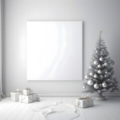 Blank White Photo frame, canvas mockup product photography, minimalistic, minimal, Christmas themed, Front view, Portrait 