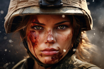 Portrait of a brave woman soldier