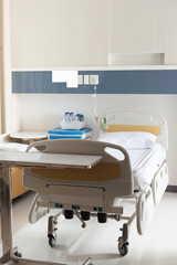 Empty beds for patients in hospital rooms