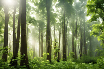 Forests mitigating climate change by absorbing carbon dioxide. Environmental Protection Campaign Concept. Generative AI.