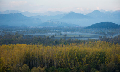 View from the fortress of Žabljak Crnojević in autumn, early morning hours, Montenegro, lake of Skadar