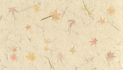 色づく紅葉と藁を漉き込んだ、秋色の創作和紙 - obrazy, fototapety, plakaty