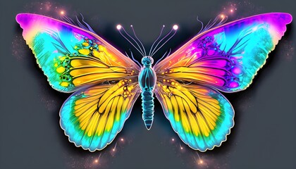 colorful butterfly with a black background, nature, wings, blue, wallpaper, beauty, yellow, beautiful, orange, closeup, color - Powered by Adobe