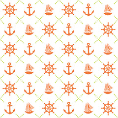 Abstract Geometric Marine Pattern Boats Anchors Ship Rudders Small Icons Colorful Trendy Vector Design Seamless Texture