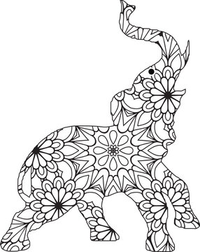 Drawing zentangle elephant, for coloring book for adult or other decorations. Coloring Book Page. Vector Contour Illustration
