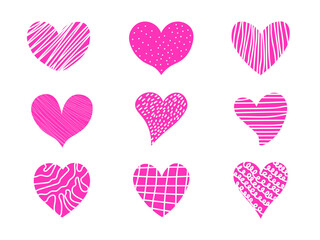 Pink hearts. Set of love symbol for web site logo, mobile app UI design. Design elements for Valentine's day and Mothers Day decoration