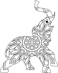 Drawing zentangle elephant, for coloring book for adult or other decorations. Coloring Book Page. Vector Contour Illustration