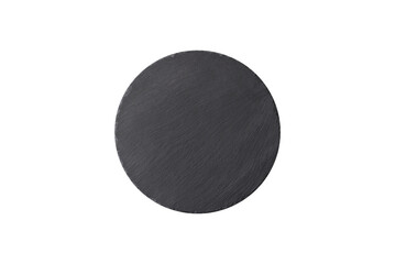 Empty black plate over dark stone background with copy space
