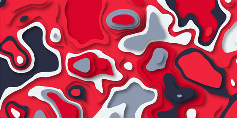 Black, red white abstract papercut background. Modern background with fluid and organic shapes. Abstract light and colorful wavy shapes paper cut background. Multicolor waves concept for banner.