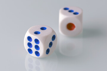 two white dice for playing dice