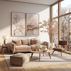 a modern living room with wood flooring and large windows looking out onto the cityscapearron com