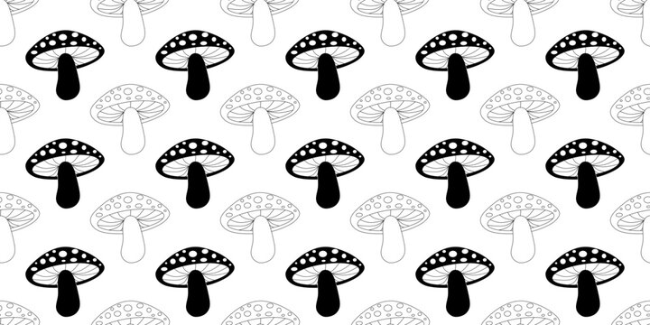 black white mushroom seamless pattern