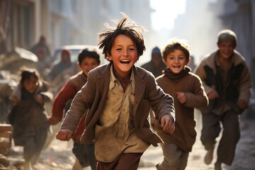 Happy Rural Kids running Joyfully, Generative Ai