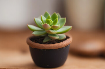 A cute mini succulent plant in a pot
