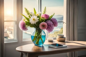pink flowers in a vase generated by AI