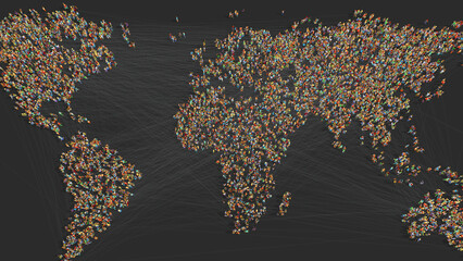 A world map consisting of thousands of connected people - 3d illustration