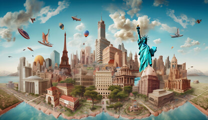 travel earth illustration europa map plane globe concept city global. Generative AI.