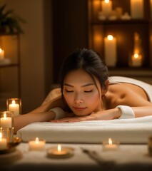 Obraz na płótnie Canvas Woman in spa massage room Relaxed posture.generative AI