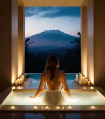 Keuken spatwand met foto Woman in spa massage room Relaxed posture.generative AI © 2D_Jungle
