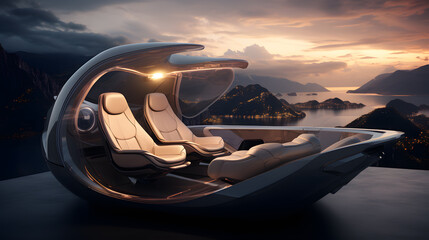 there is a futuristic car with a view of the ocean Generative AI