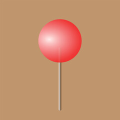 Vector illustration of red round candy on a brown stick isolated on a white background