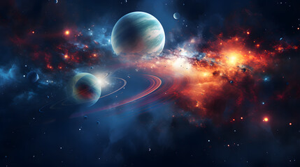 Obraz premium there are two planets in the sky with a spiral around them Generative AI