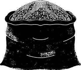Bag of grain in linocut style. Graphic arts. Vector element for design