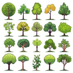 Fototapeta premium Diversity of trees set on white, tree clip art collection. AI Generative.