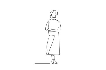 confident business woman standing waiting full length body line art